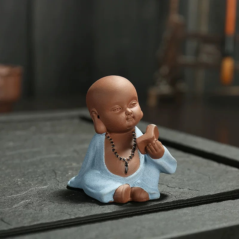Purple Sand Clay Pottery Set of 4 Little Buddha FigurinesTea Puppy/Tea Decorative Toy