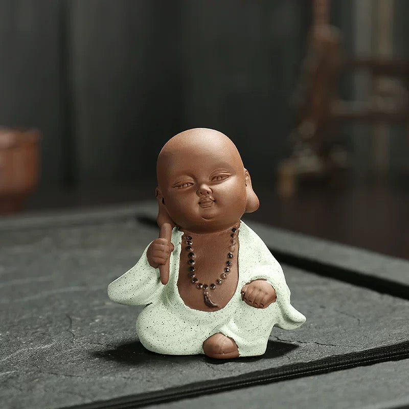 Purple Sand Clay Pottery Set of 4 Little Buddha FigurinesTea Puppy/Tea Decorative Toy