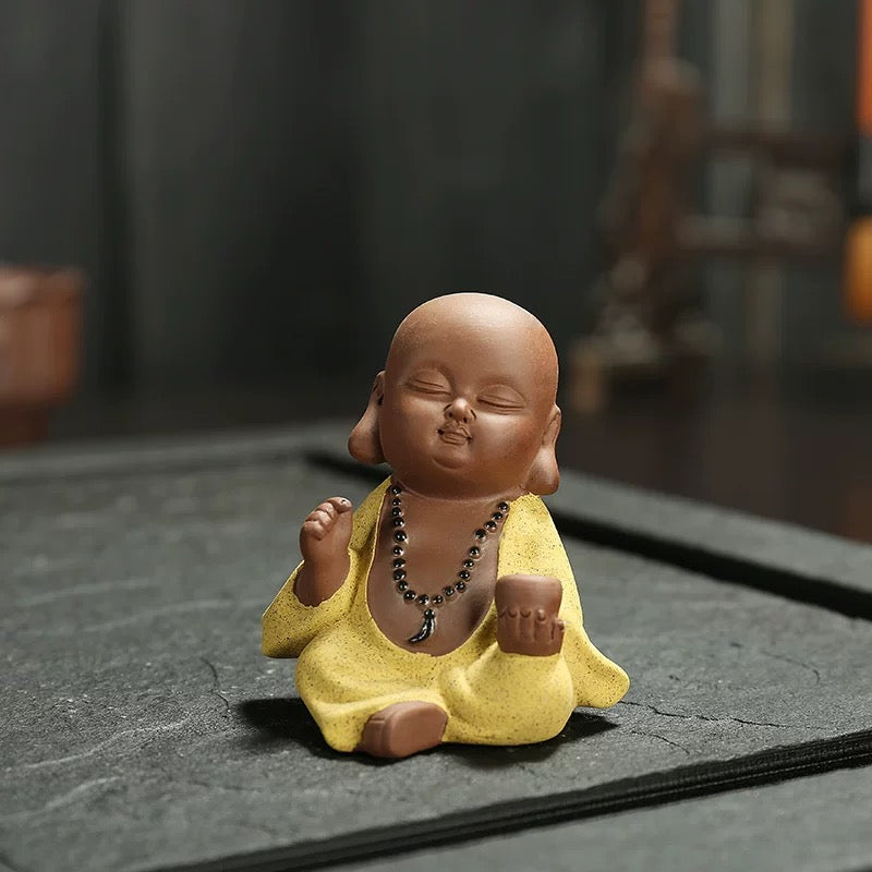 Purple Sand Clay Pottery Set of 4 Little Buddha FigurinesTea Puppy/Tea Decorative Toy