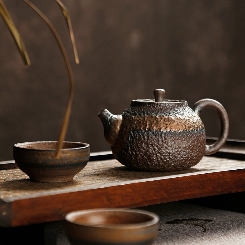 Antique Styled Classic Xishi Clay Pottery Teapot in 2 Toned Glaze/Kungfu Earthware Teapot