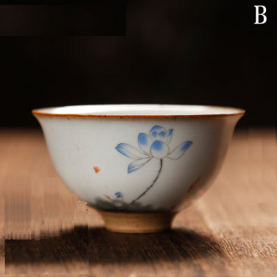 Tazze da tè cinesi in ceramica in stile vintage/Tazza da tè Kungfu in pietra Ru Ware con smalto ghiacciato e screpolato