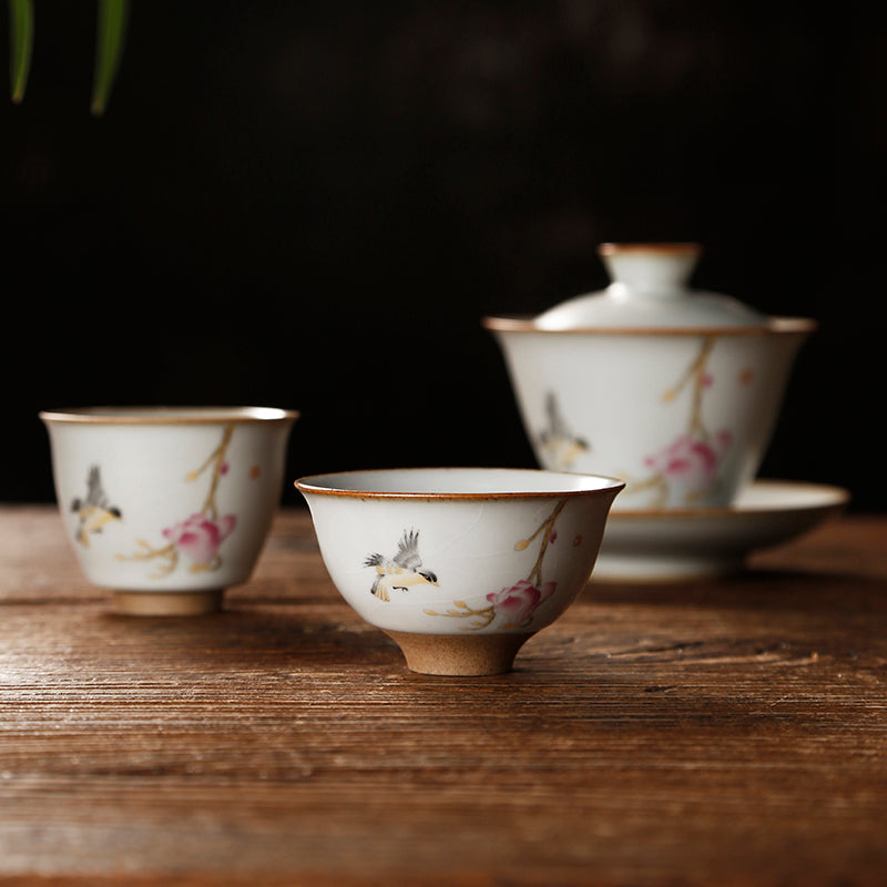 Tazze da tè cinesi in ceramica in stile vintage/Tazza da tè Kungfu in pietra Ru Ware con smalto ghiacciato e screpolato