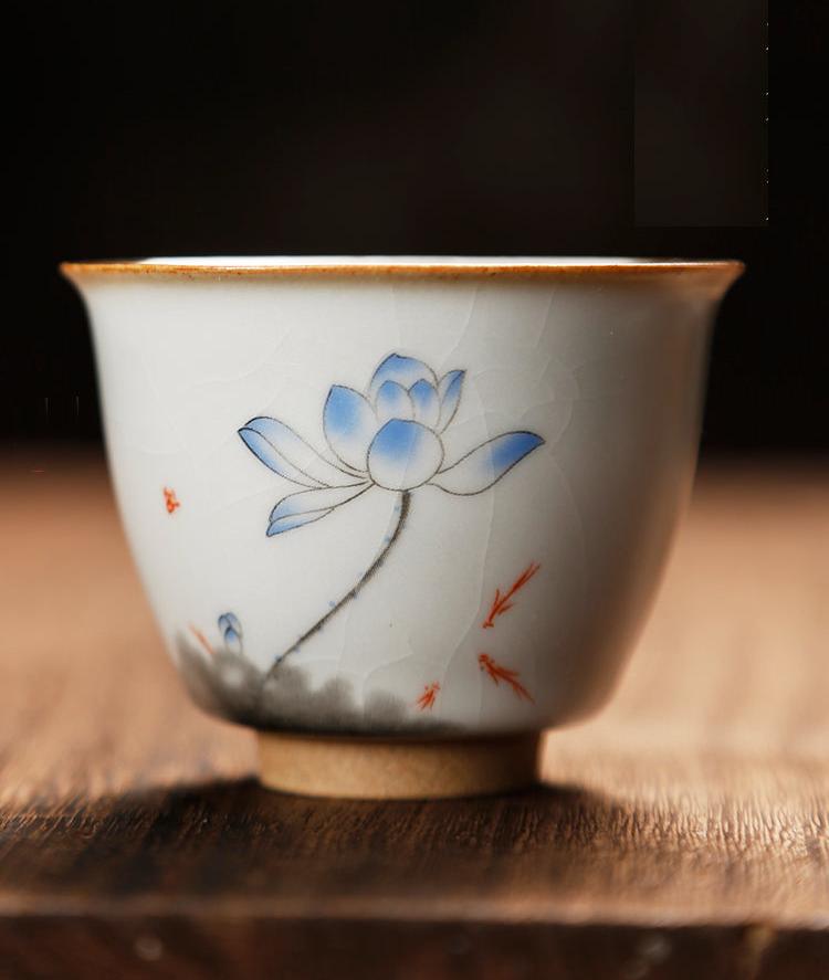 Tazze da tè cinesi in ceramica in stile vintage/Tazza da tè Kungfu in pietra Ru Ware con smalto ghiacciato e screpolato