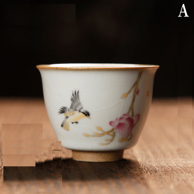 Tazze da tè cinesi in ceramica in stile vintage/Tazza da tè Kungfu in pietra Ru Ware con smalto ghiacciato e screpolato