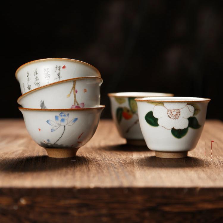 Tazze da tè cinesi in ceramica in stile vintage/Tazza da tè Kungfu in pietra Ru Ware con smalto ghiacciato e screpolato