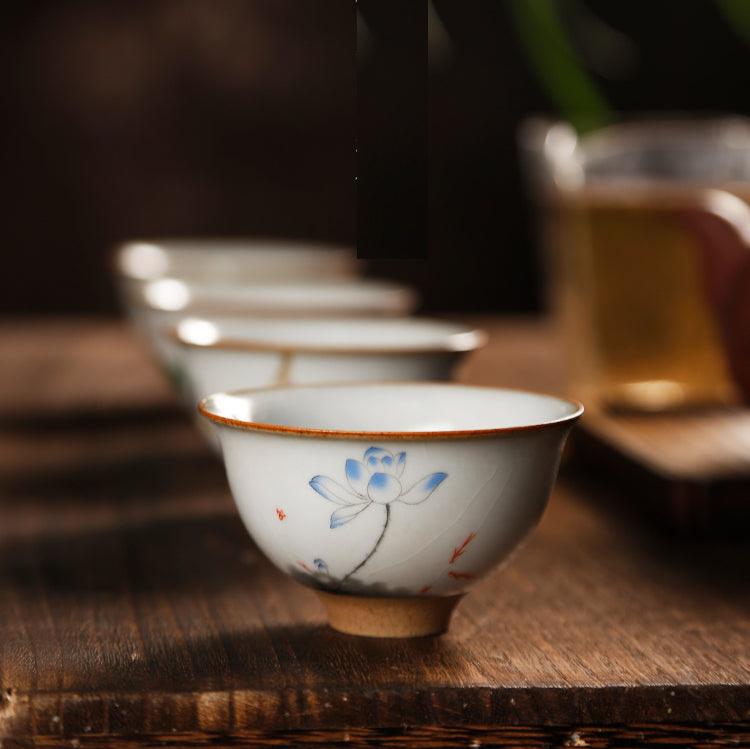 Tazze da tè cinesi in ceramica in stile vintage/Tazza da tè Kungfu in pietra Ru Ware con smalto ghiacciato e screpolato