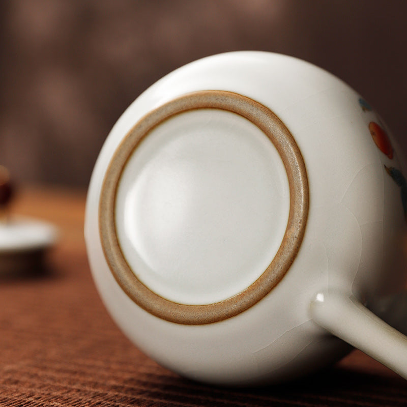 Teiera cinese in ceramica in stile vintage/Classica Ru Ware/Teiera Kung Fu/Dipinta a mano/Effetto giada crepa ghiaccio Jingdezhen Ware - Serie fiori/uccelli