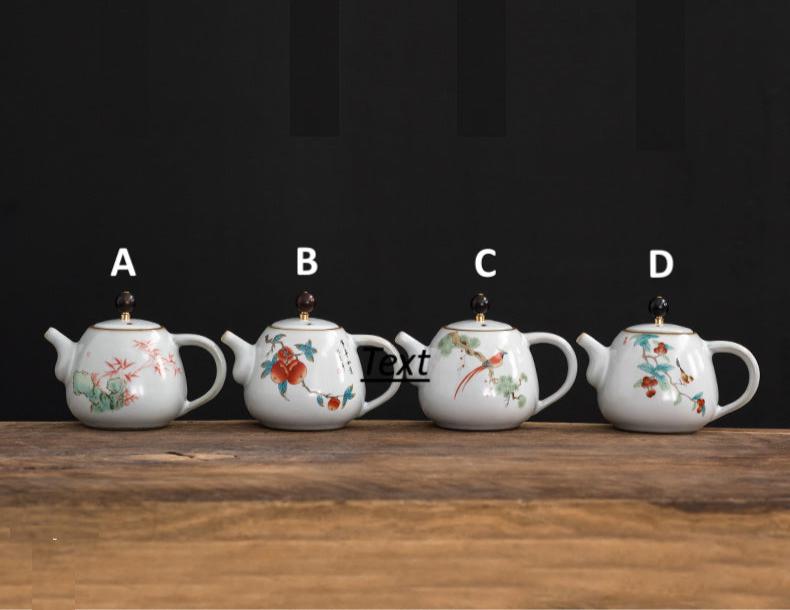 Teiera cinese in ceramica in stile vintage/Classica Ru Ware/Teiera Kung Fu/Dipinta a mano/Effetto giada crepa ghiaccio Jingdezhen Ware - Serie fiori/uccelli