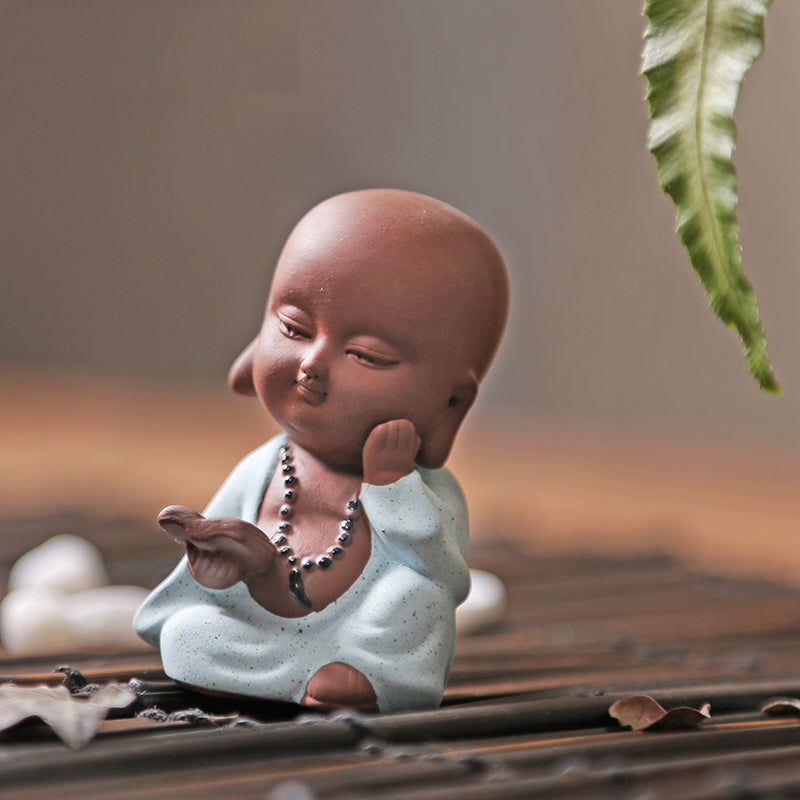 Purple Sand Clay Pottery Set of 4 Little Buddha FigurinesTea Puppy/Tea Decorative Toy