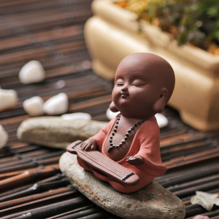 Purple Sand Clay Pottery Set of 4 Little Buddha FigurinesTea Puppy/Tea Decorative Toy