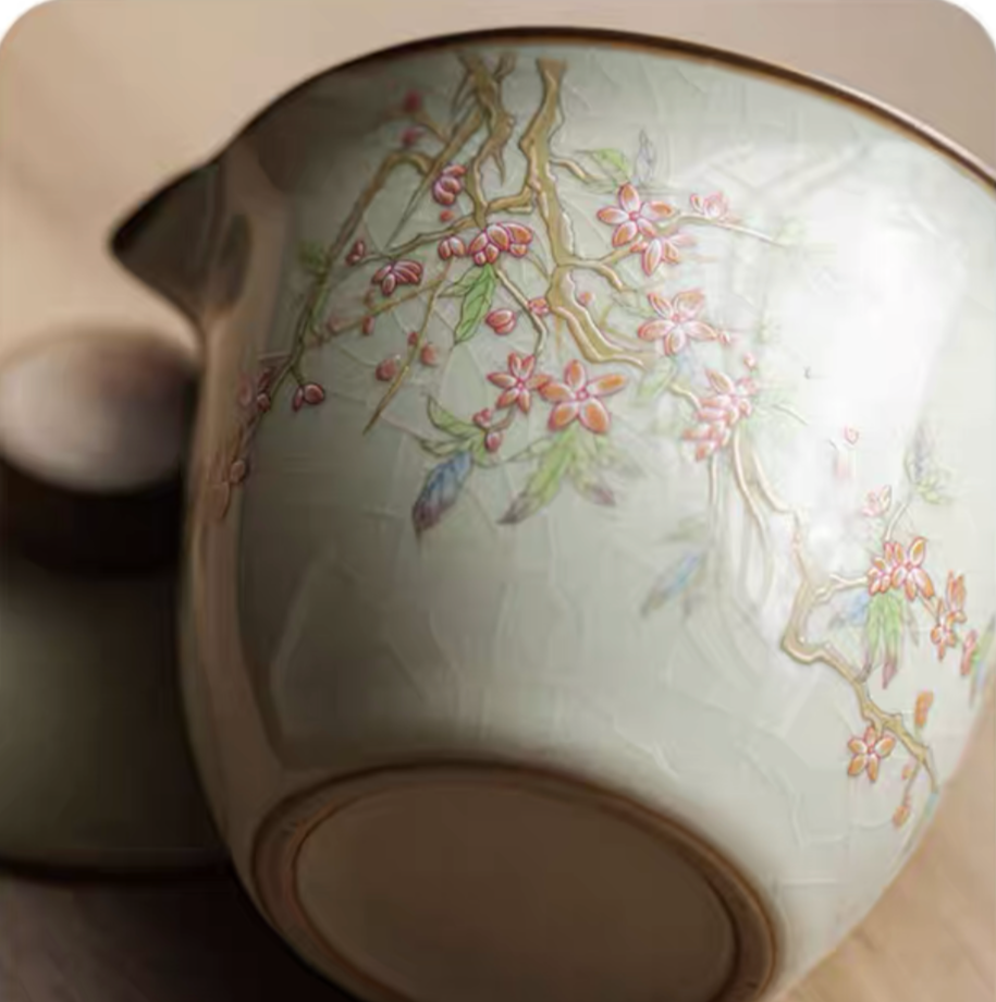 Ceramic Travel Tea Set in Blooming Spring Pink Peach Blossom