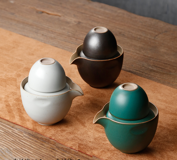 Minimalism Ceramic Teapot Cup Travel Set in Linen Collection Bag in 3 Color