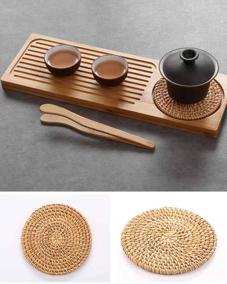 Retangular Bamboo Tea Tray with Straw Mat/Kungfu Tea Display Tray