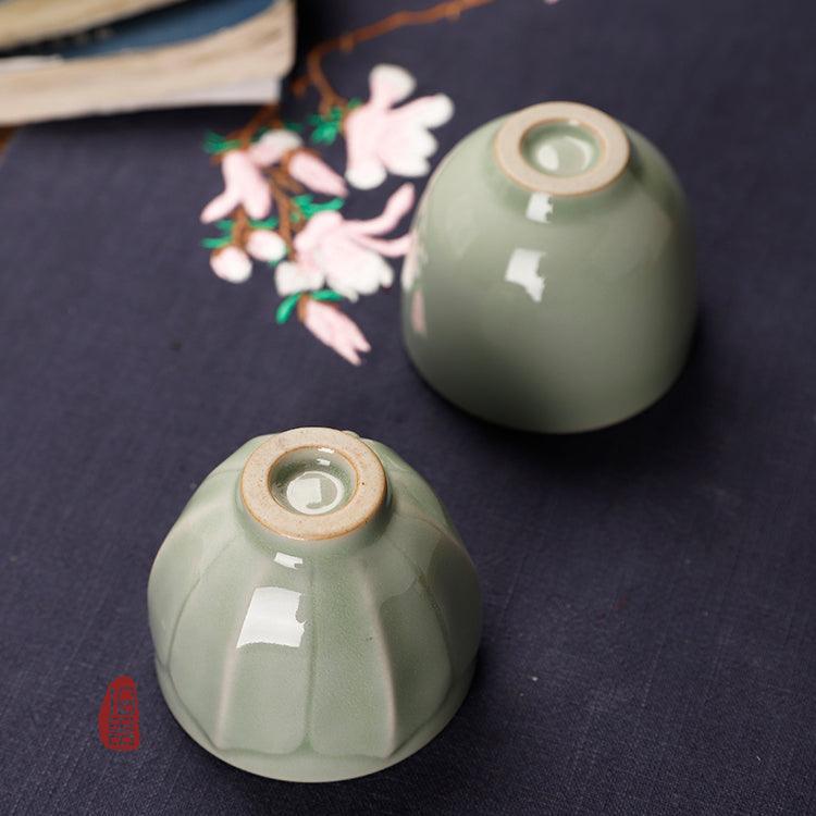 Grass Ash Grey Chinese 5 Unique Teacup Gift Set in Celadon Glaze/Kungfu Teacup Gift Set