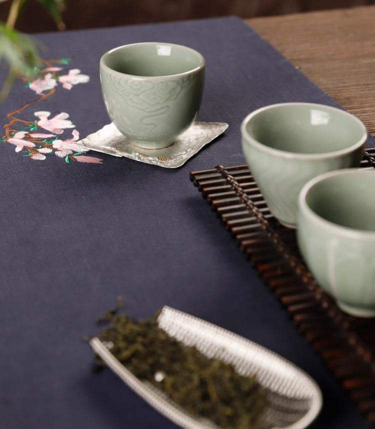 Grass Ash Grey Chinese 5 Unique Teacup Gift Set in Celadon Glaze/Kungfu Teacup Gift Set