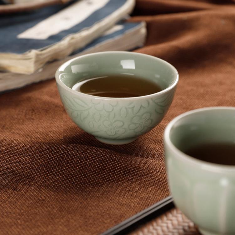 Grass Ash Grey Chinese 5 Unique Teacup Gift Set in Celadon Glaze/Kungfu Teacup Gift Set
