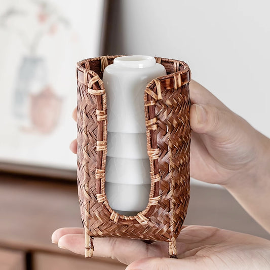 Exquisite All Nature Bamboo Chinese Tea Cup Organiser/Tea Cup Storage Display
