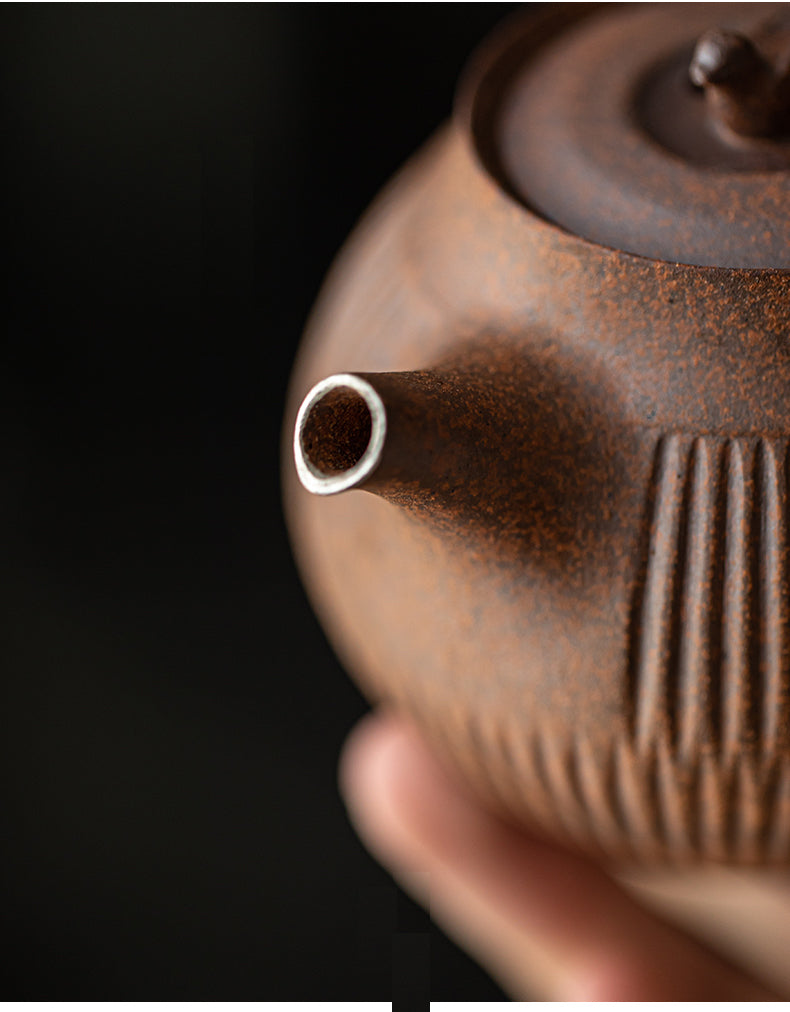 Rustic Styled Earthward Handcrafted Chinese Teapot with Duck Figurine