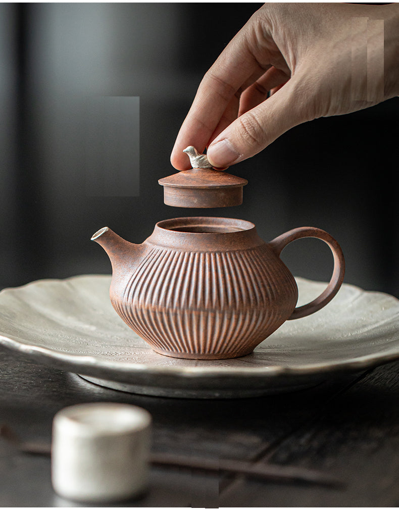 Rustic Styled Earthward Handcrafted Chinese Teapot with Duck Figurine