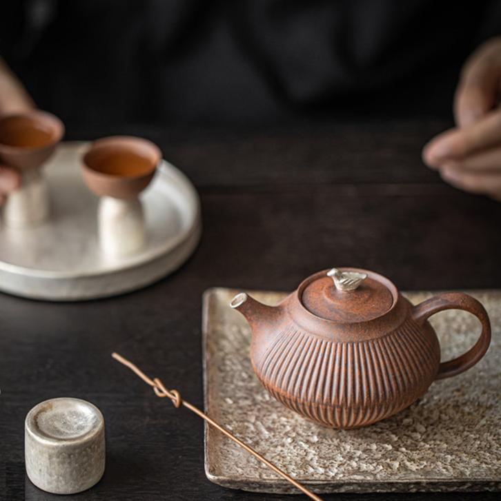 Rustic Styled Earthward Handcrafted Chinese Teapot with Duck Figurine