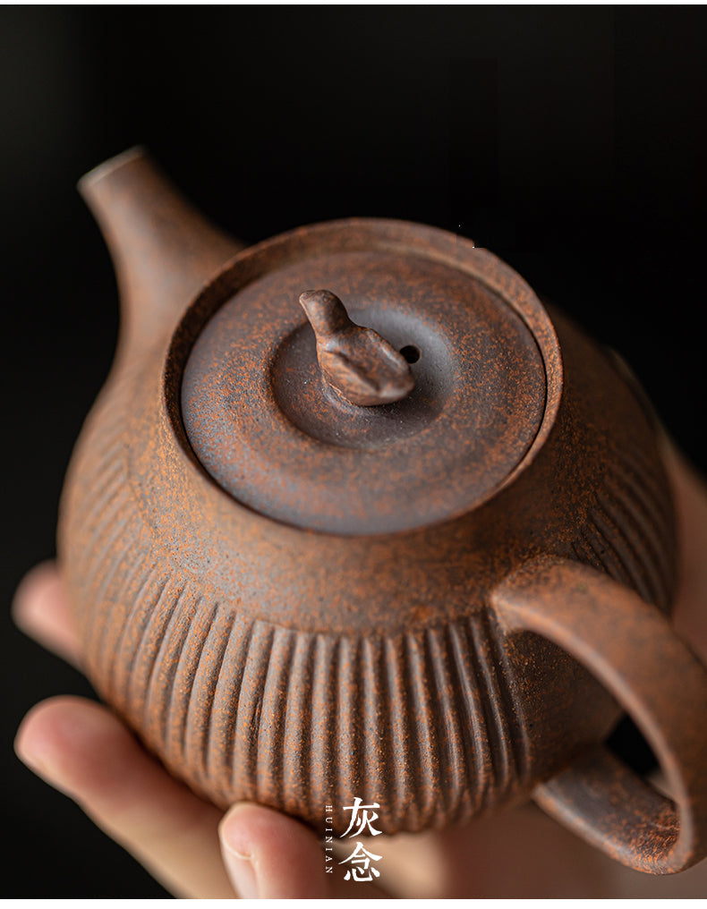 Rustic Styled Earthward Handcrafted Chinese Teapot with Duck Figurine