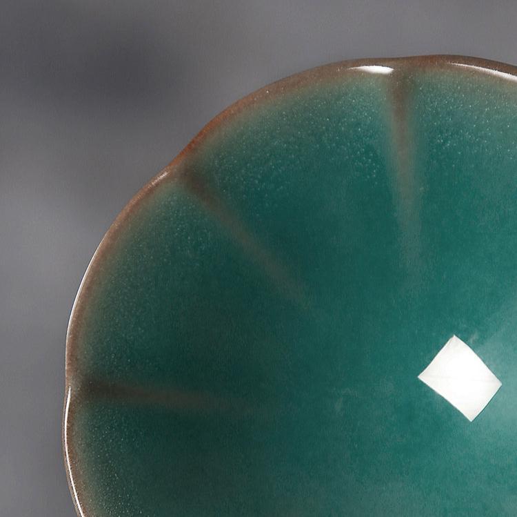 Juego de 3 tazas de té de cerámica china/japonesa con diseño de flor de durazno y esmalte transmutante.