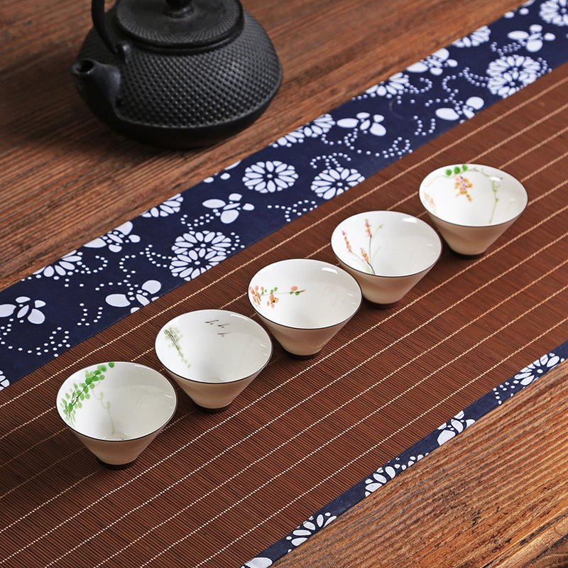 Tazza da tè cinese in porcellana dipinta a inchiostro d'acqua/tazza da tè Kung Fu a forma di cappello di bambù/taoismo/smalto colorato a inchiostro d'acqua-ceramica Jingdezhen