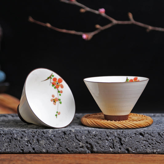 Tazza da tè cinese in porcellana dipinta a inchiostro d'acqua/tazza da tè Kung Fu a forma di cappello di bambù/taoismo/smalto colorato a inchiostro d'acqua-ceramica Jingdezhen
