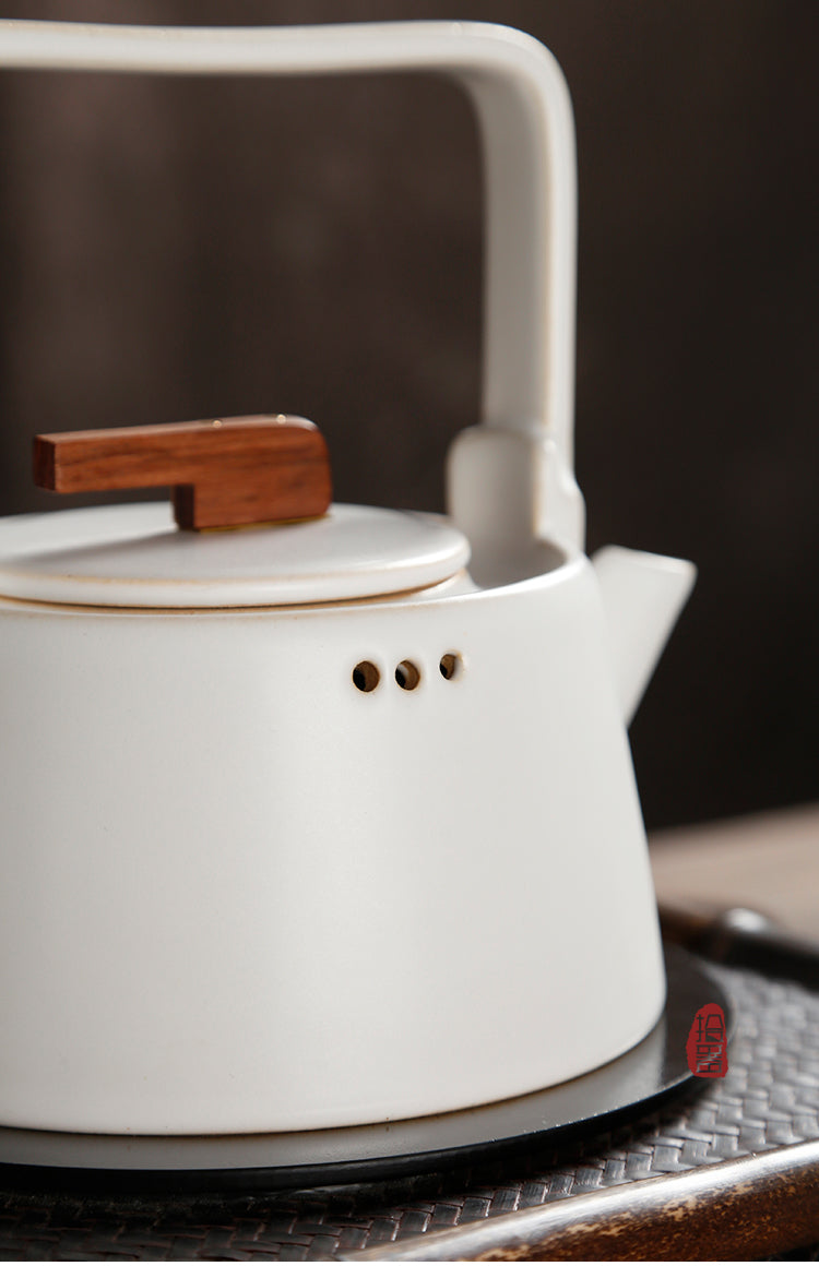 Minimalism Fusion Style White Clay Ceramic Teapot